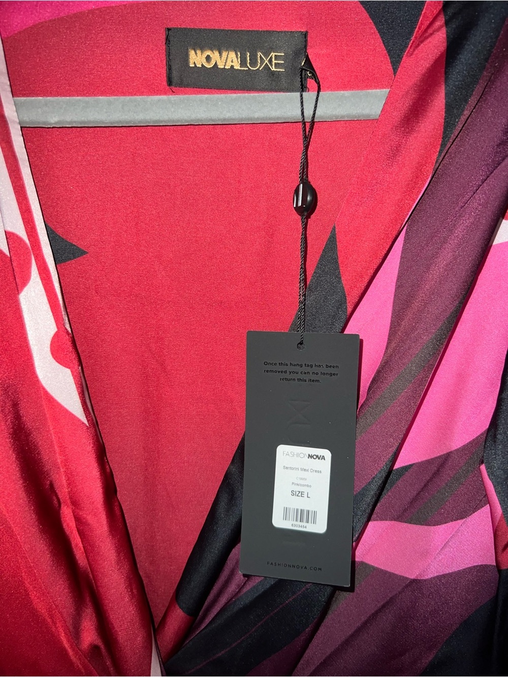 Fashion Nova Pink & Black Abstract Maxi Wrap Dress - Picture 6 of 8